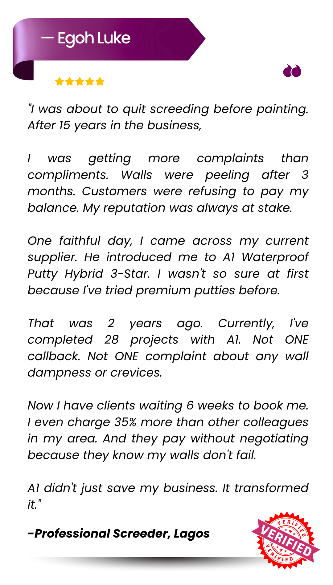 A1 Paints Testimonials
